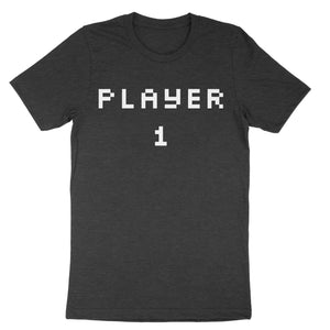 Pixel Player 1 and 2 Shirts-T-Shirts-Shirtasaurus-Premium-XS-Player 1 Heather Charcoal-Shirtasaurus
