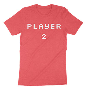 Pixel Player 1 and 2 Shirts-T-Shirts-Shirtasaurus-Premium-XS-Player 2 Heather Red-Shirtasaurus