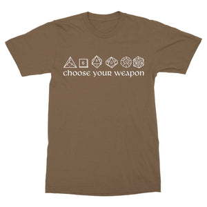 Choose Your Weapon Dice Shirt-T-Shirts-Shirtasaurus-Basic-S-Prairie Dust-Shirtasaurus