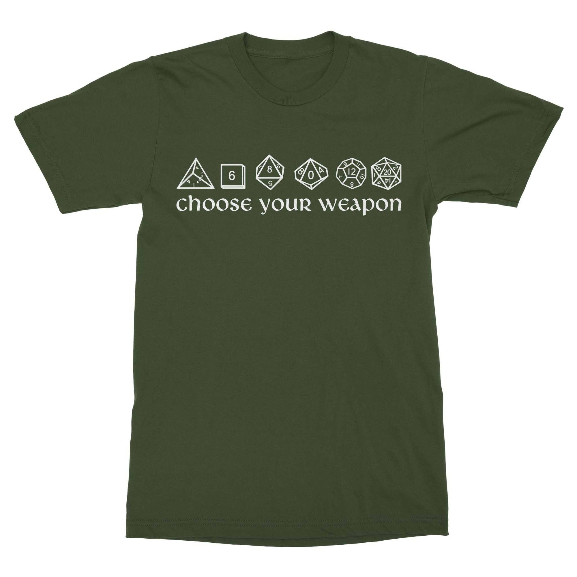Choose Your Weapon Dice Shirt-T-Shirts-Shirtasaurus-Basic-S-Military Green-Shirtasaurus
